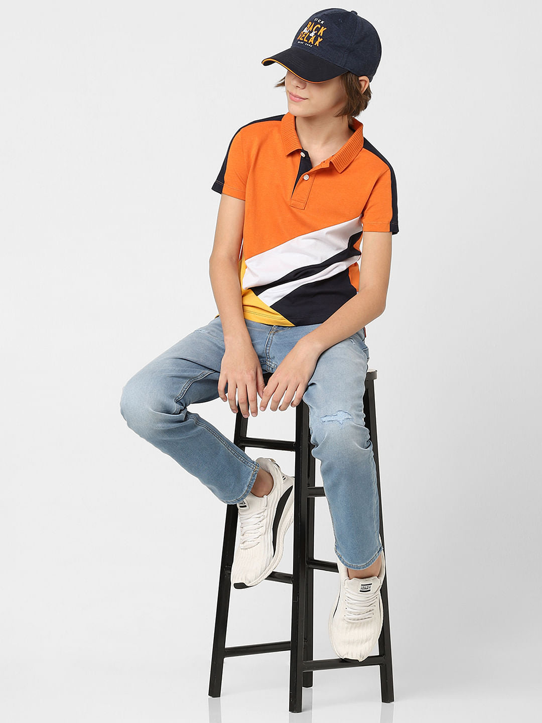 Boys Orange Colourblocked Polo T-shirt - 4/5Y