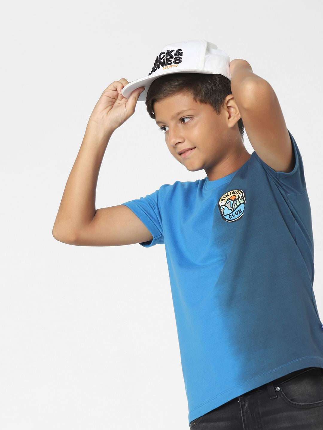 Blue Colourblocked Crew Neck T-shirt - 4/5Y