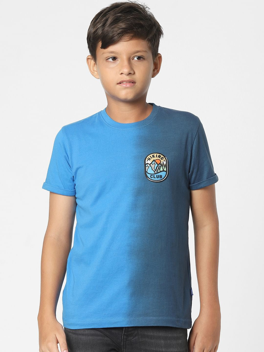 Blue Colourblocked Crew Neck T-shirt