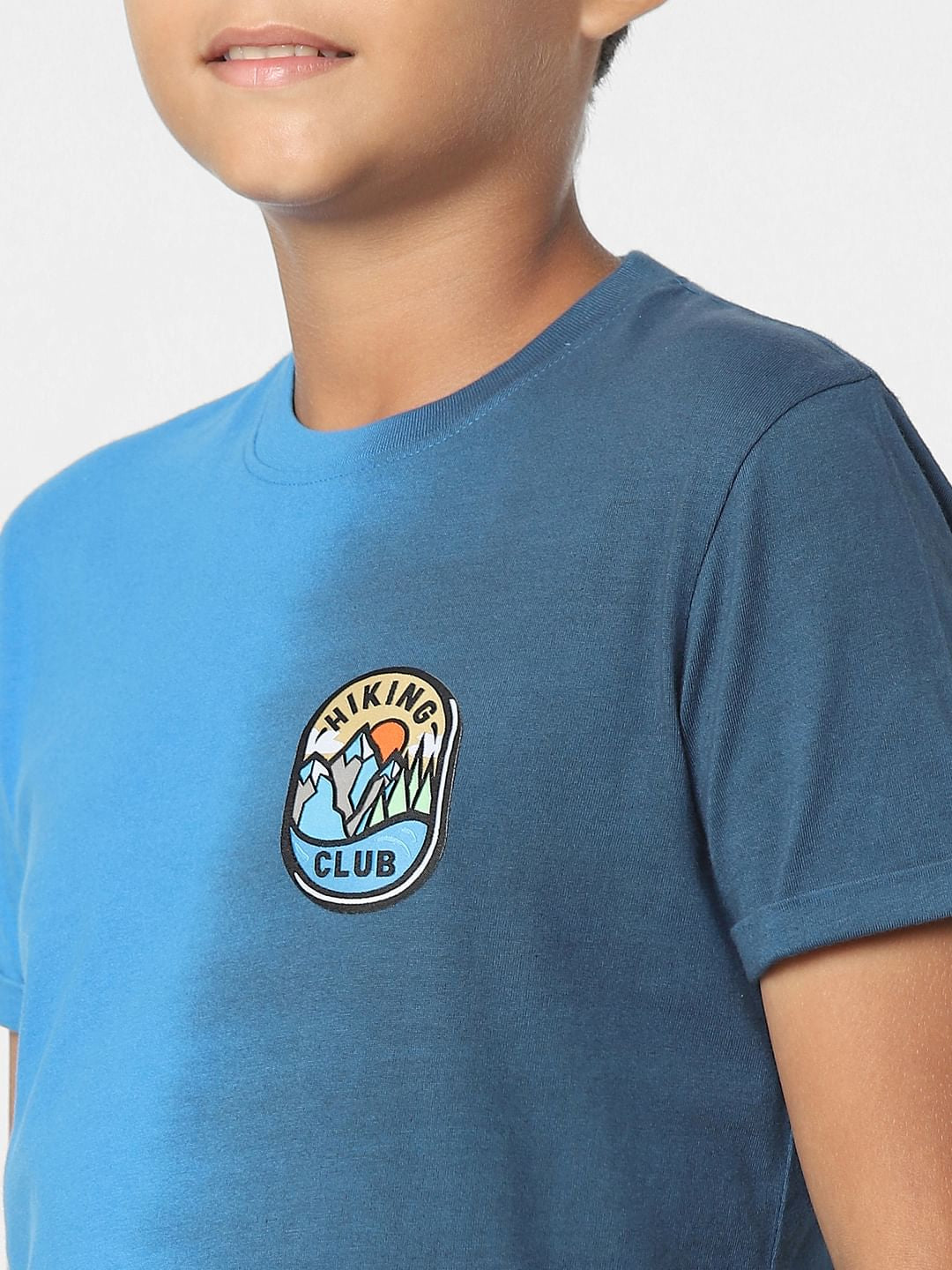 Blue Colourblocked Crew Neck T-shirt