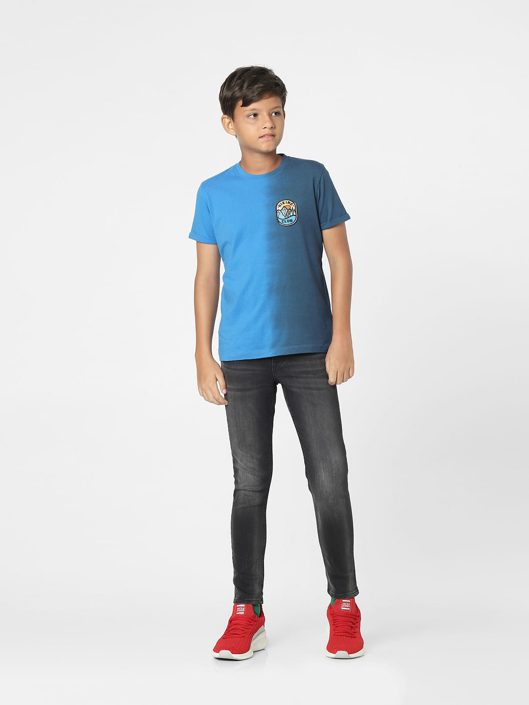 Blue Colourblocked Crew Neck T-shirt