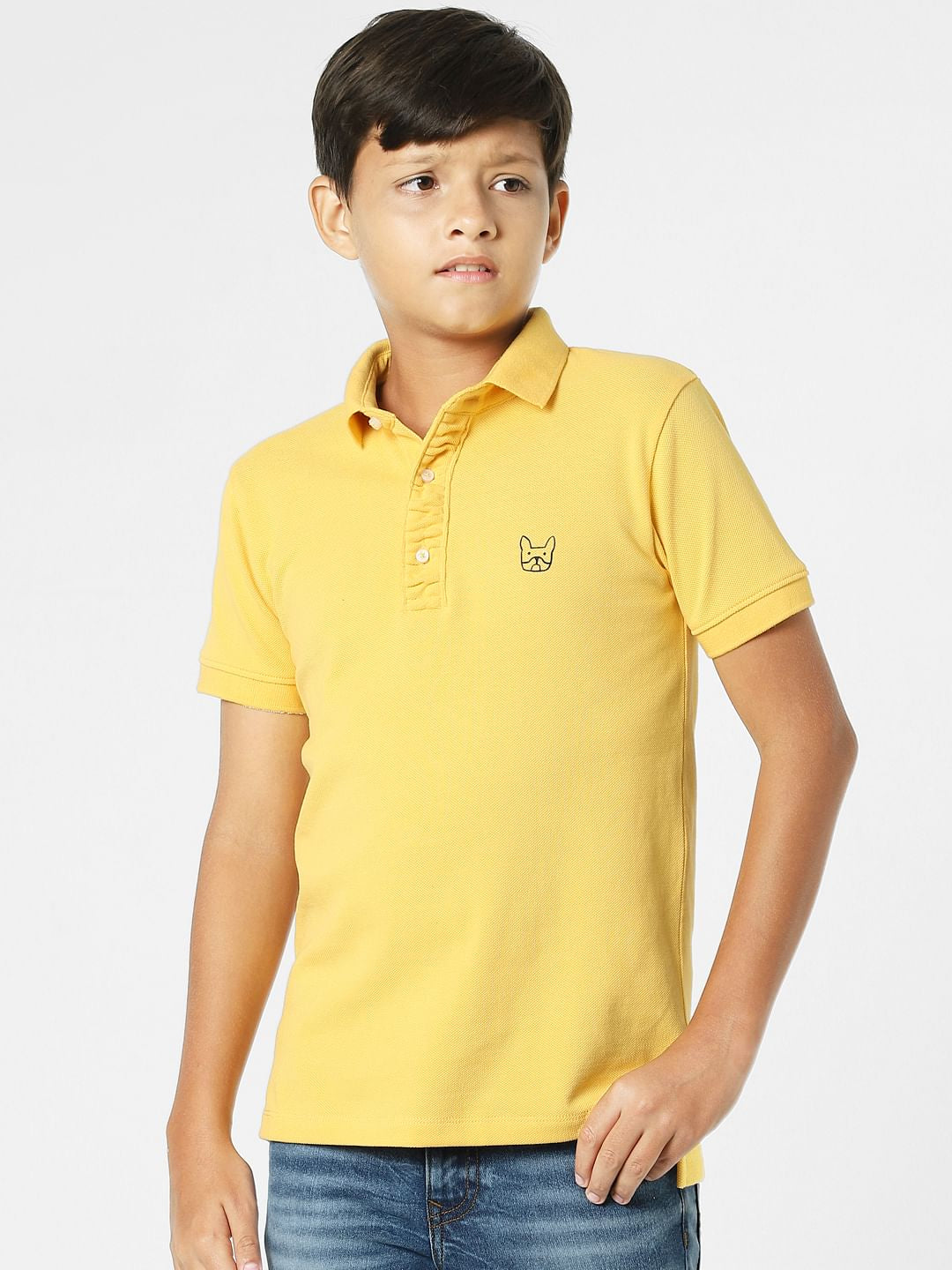 Yellow Logo Print Polo Neck T-shirt