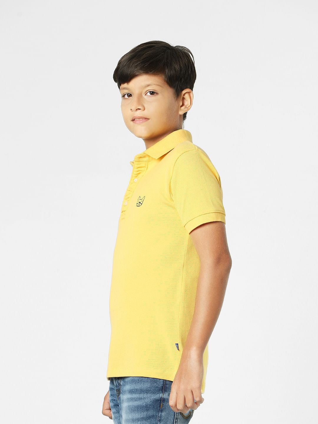 Yellow Logo Print Polo Neck T-shirt
