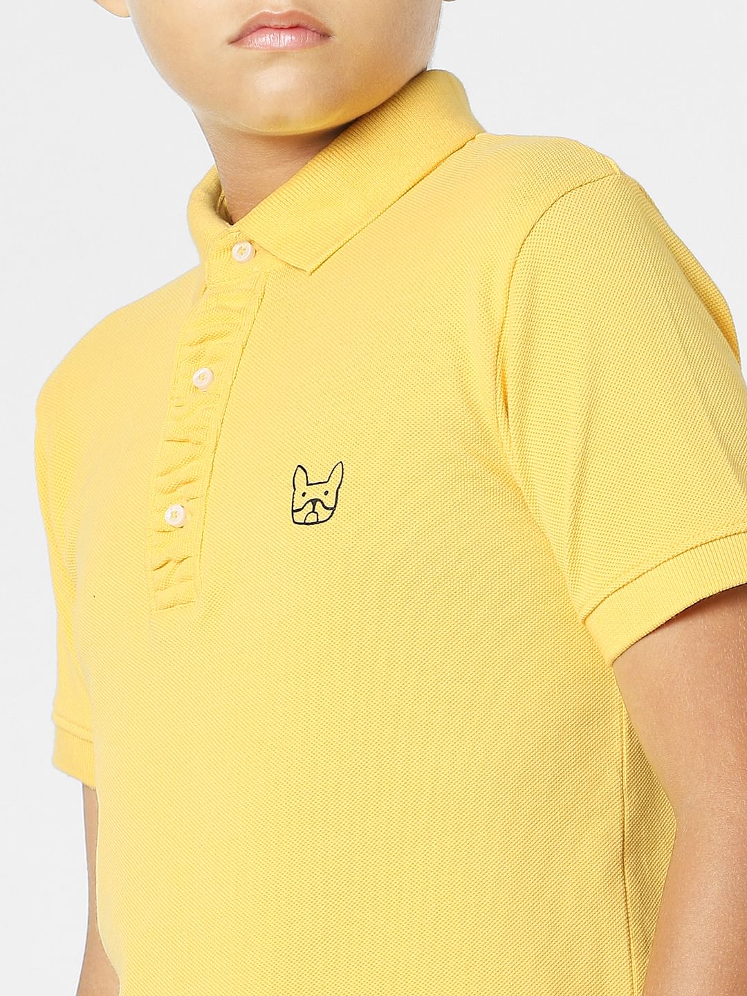 Yellow Logo Print Polo Neck T-shirt