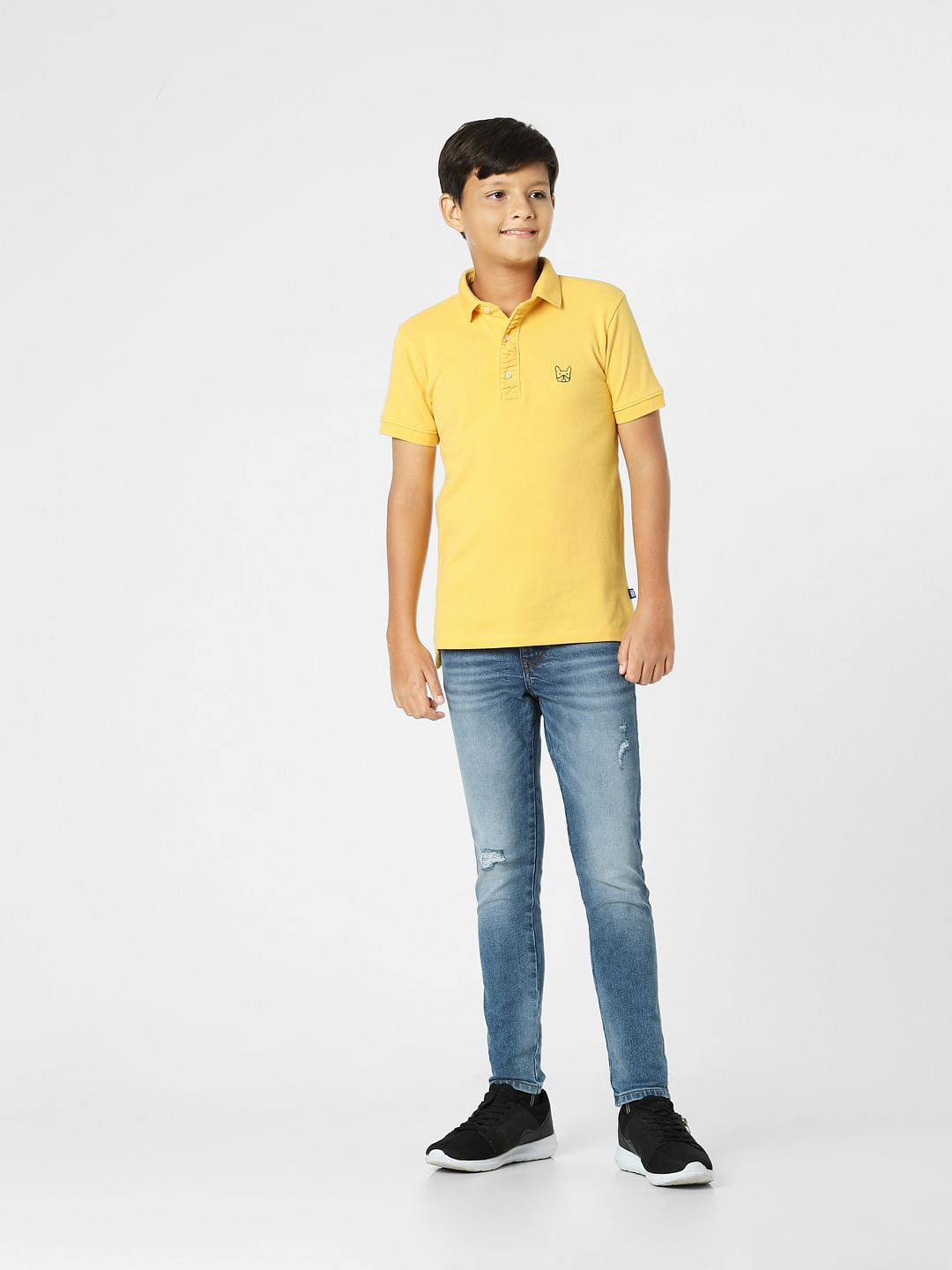 Yellow Logo Print Polo Neck T-shirt
