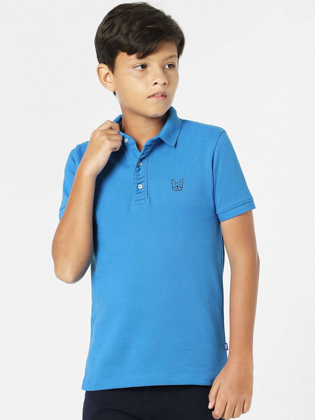Blue Logo Print Polo Neck T-shirt