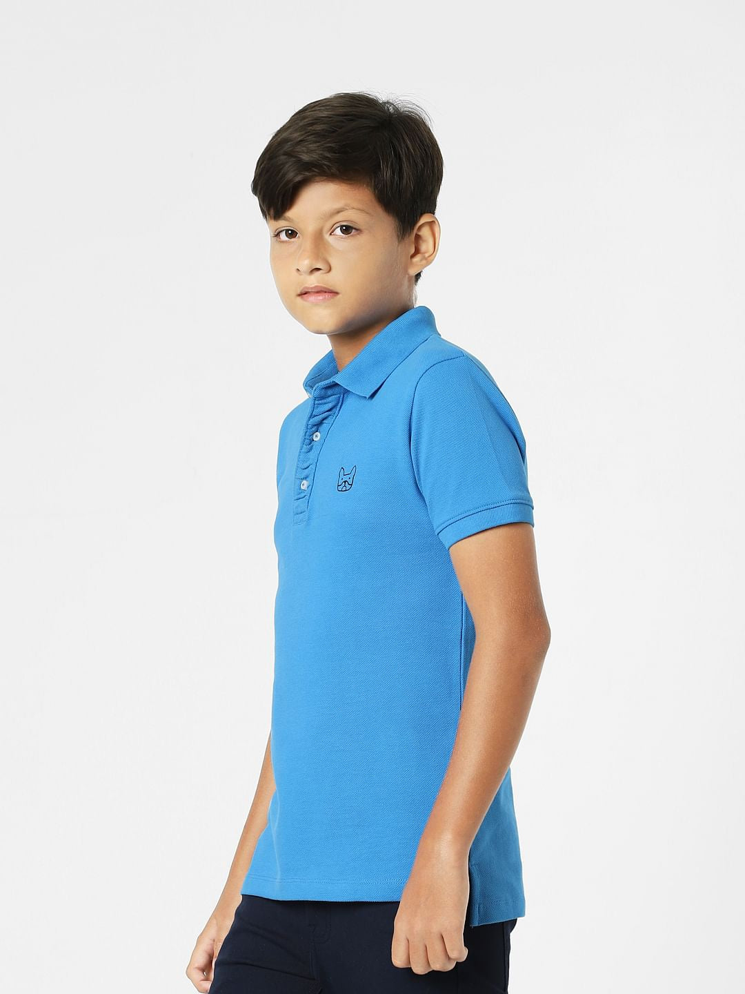 Blue Logo Print Polo Neck T-shirt