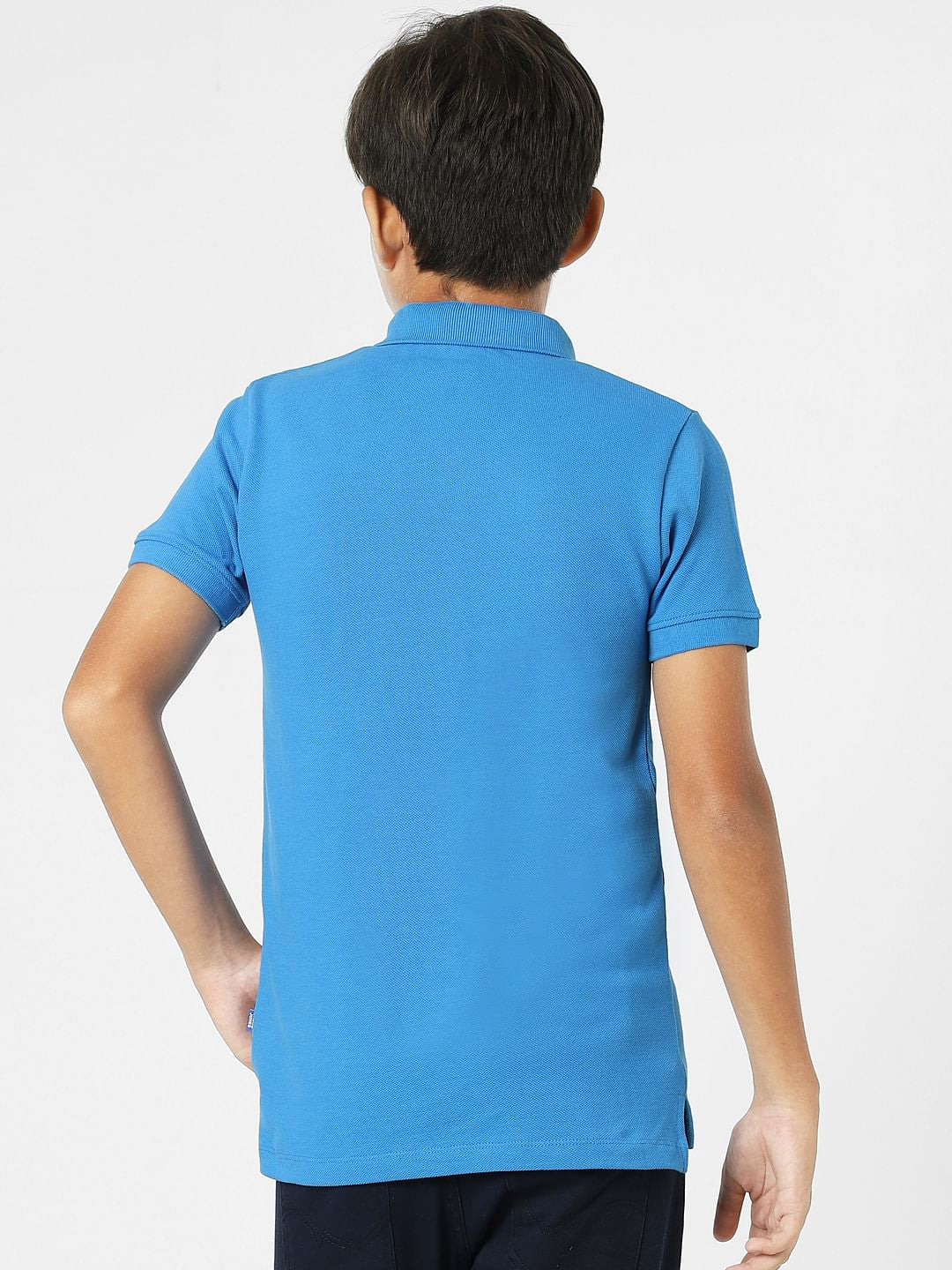 Blue Logo Print Polo Neck T-shirt