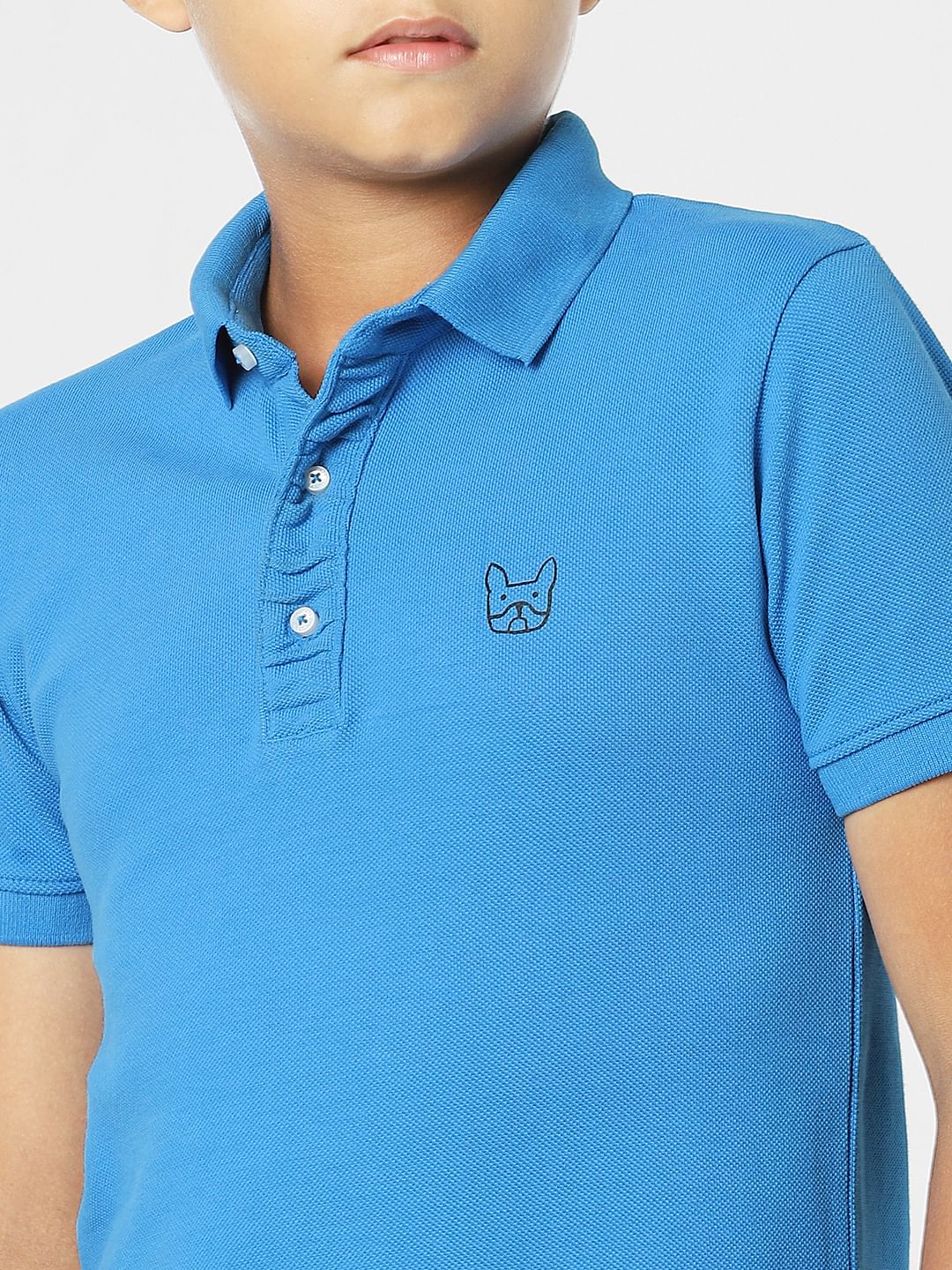Blue Logo Print Polo Neck T-shirt