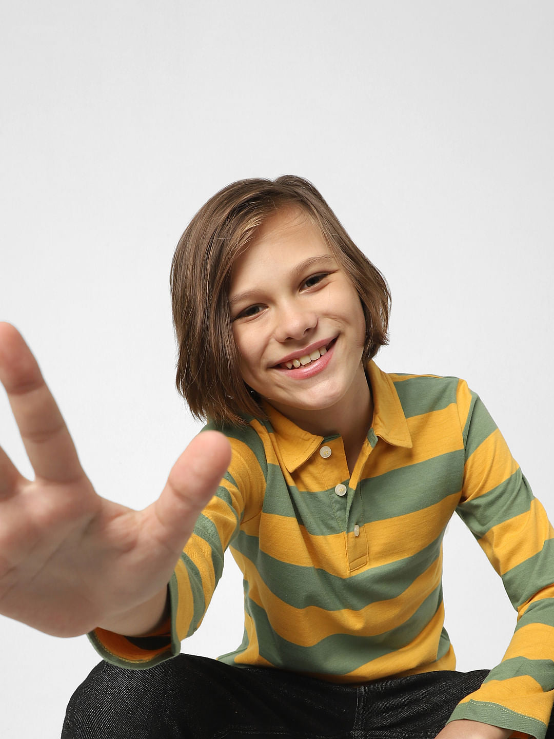 Boys Green Striped Polo Neck T-shirt - 4/5Y