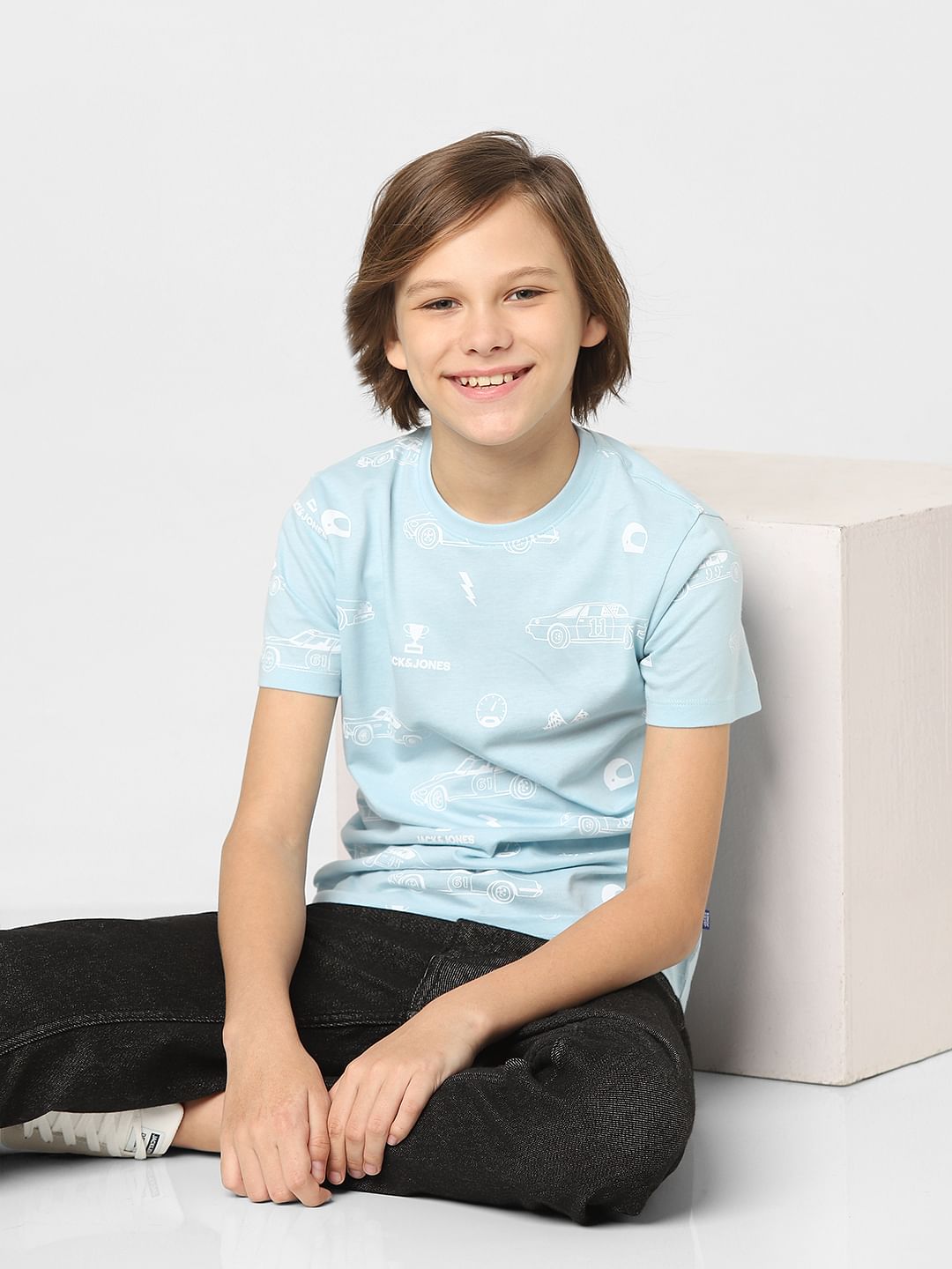 Boys Blue Printed Crew Neck T-shirt - 4/5Y
