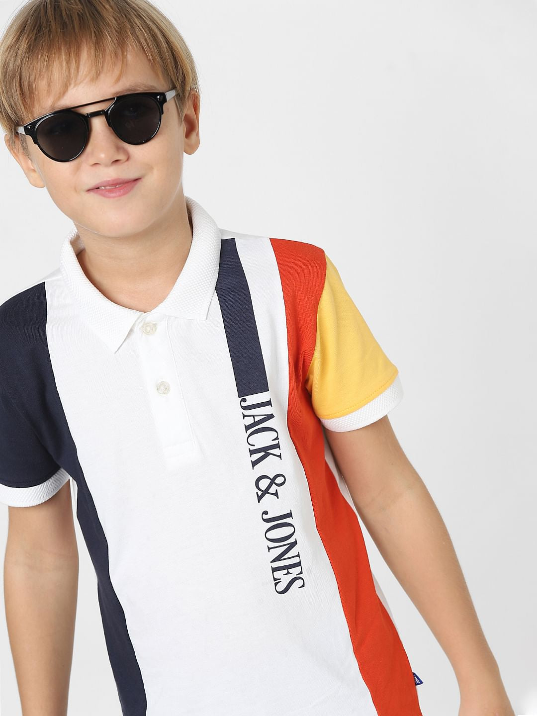 Boys White Colourblocked Polo T-shirt - 4/5Y