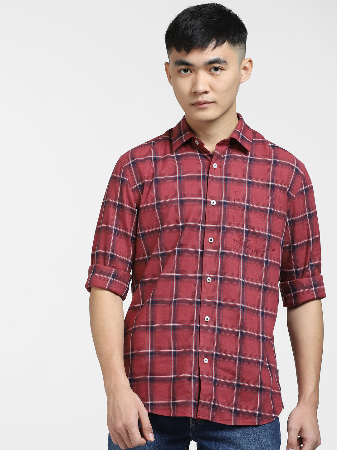 Red Check Print Full Sleeves Shirt