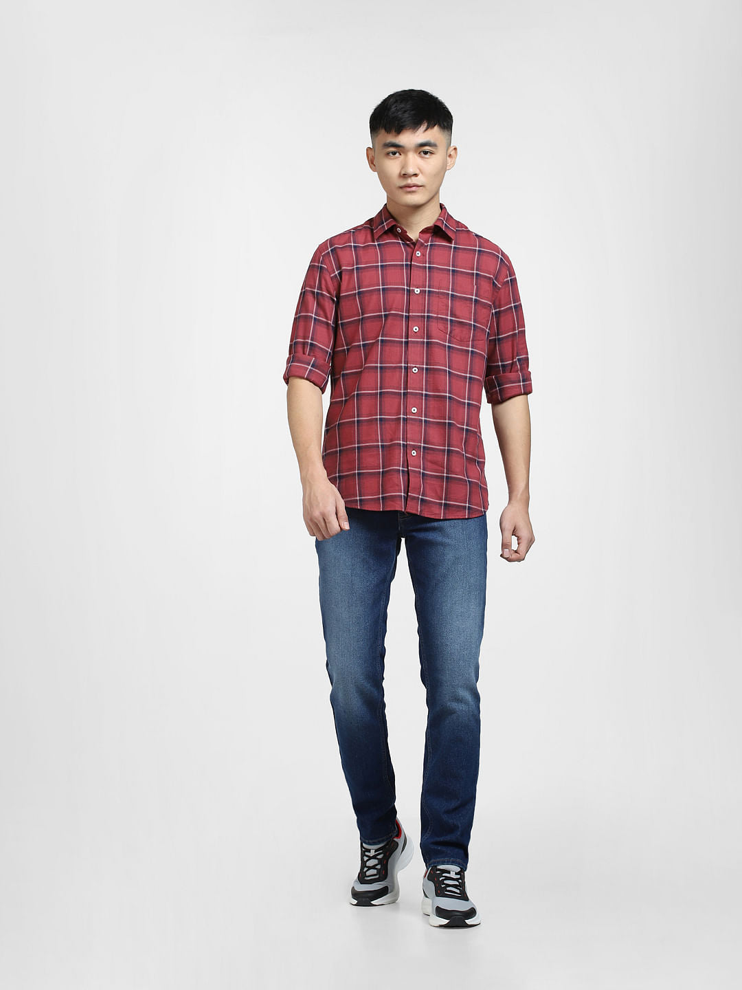 Red Check Print Full Sleeves Shirt