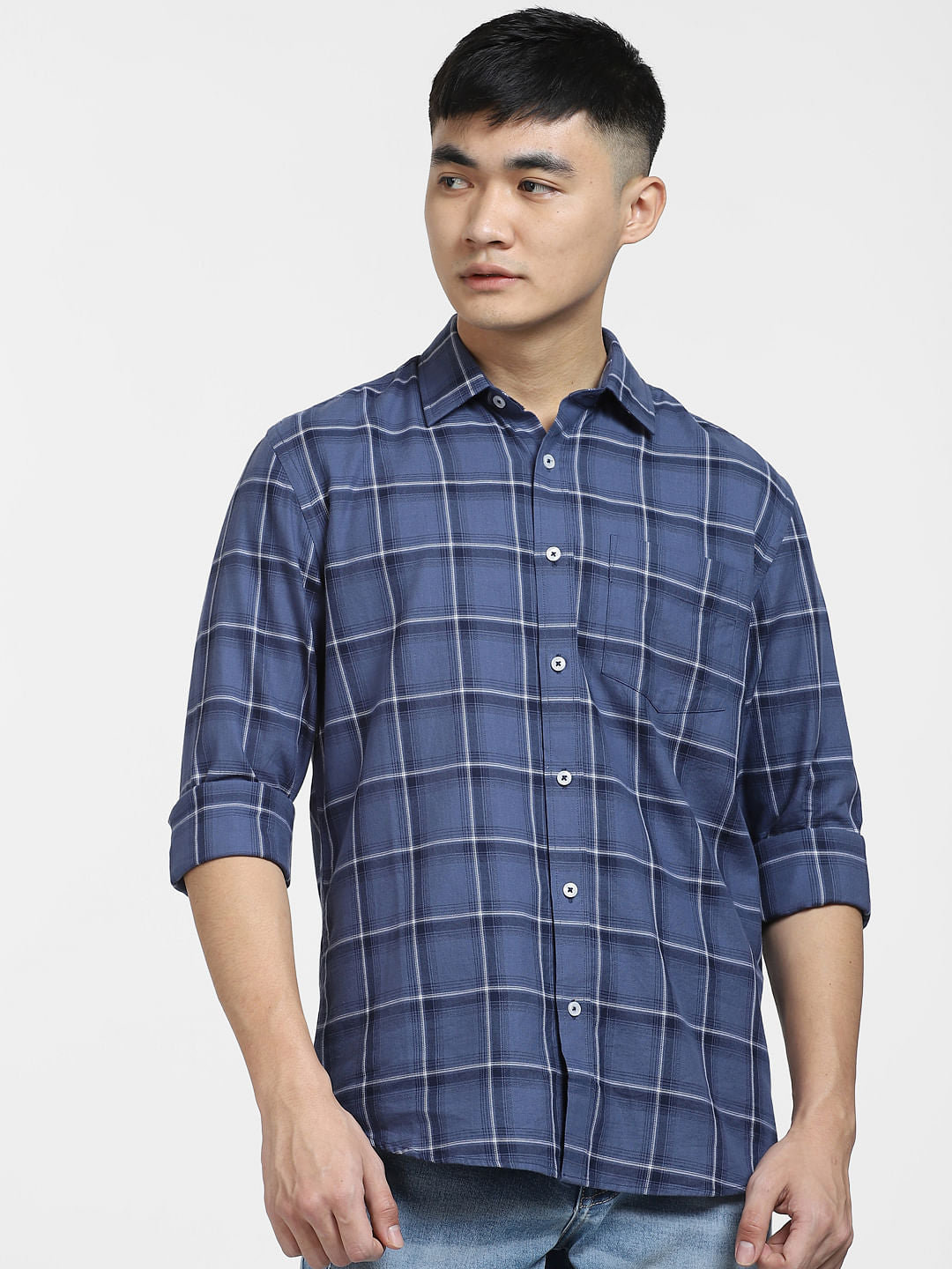 Blue Check Print Full Sleeves Shirt