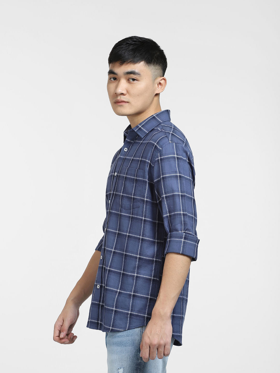 Blue Check Print Full Sleeves Shirt