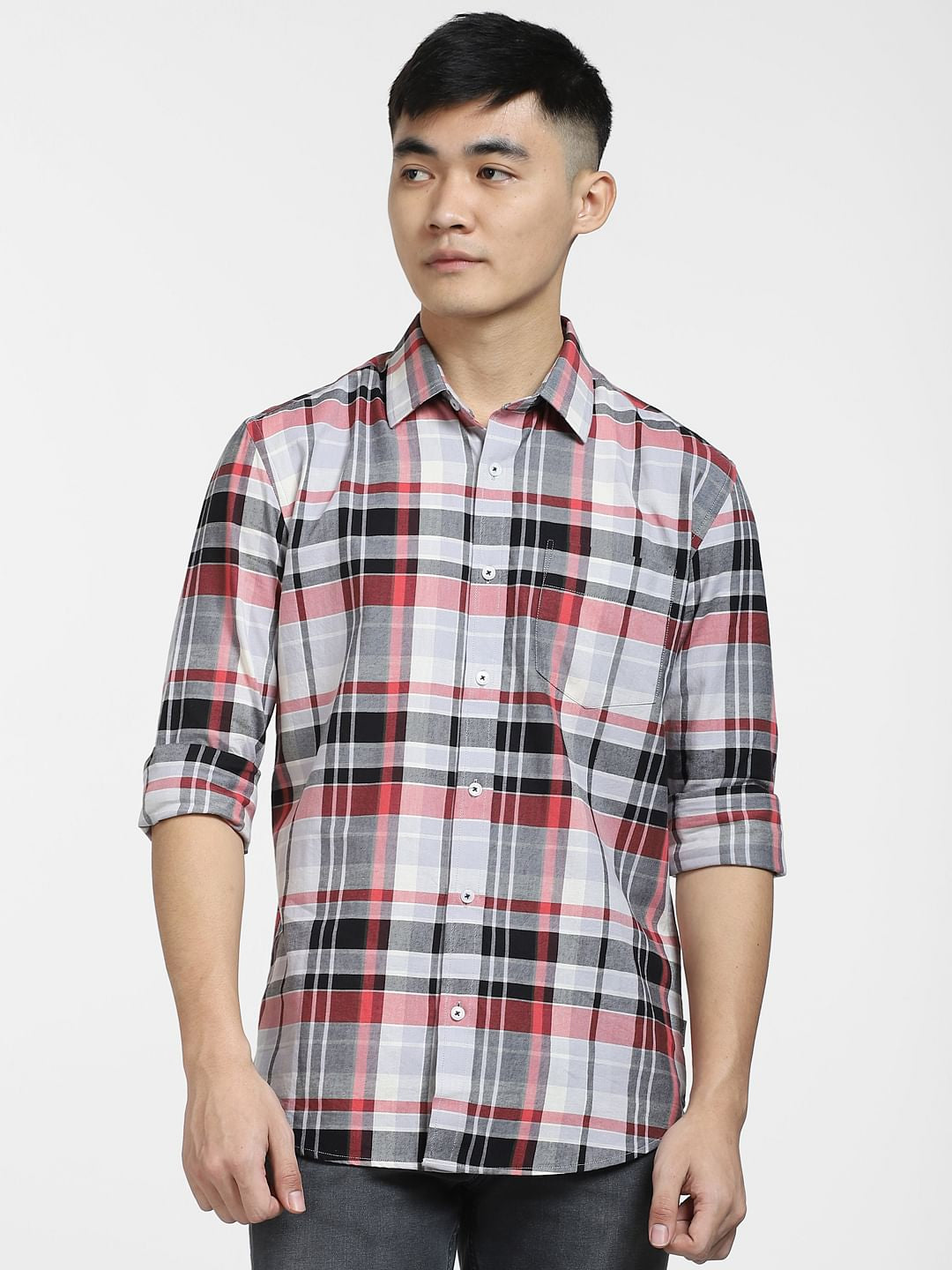 Grey Check Print Full Sleeves Shirt