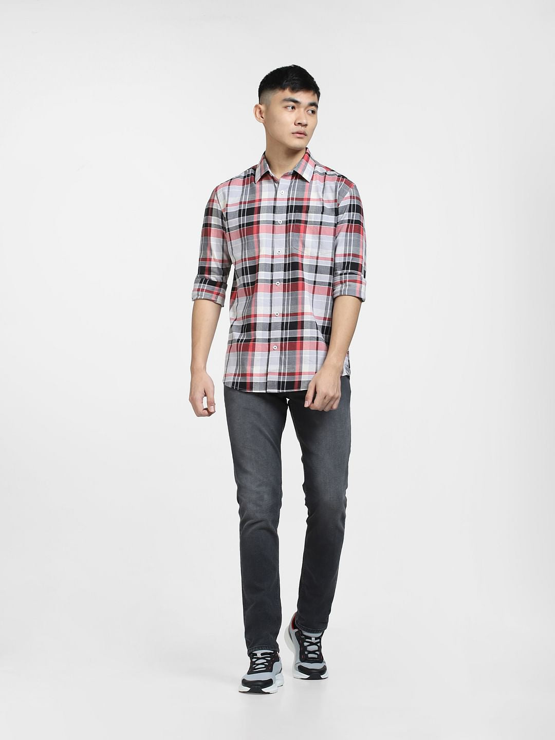 Grey Check Print Full Sleeves Shirt