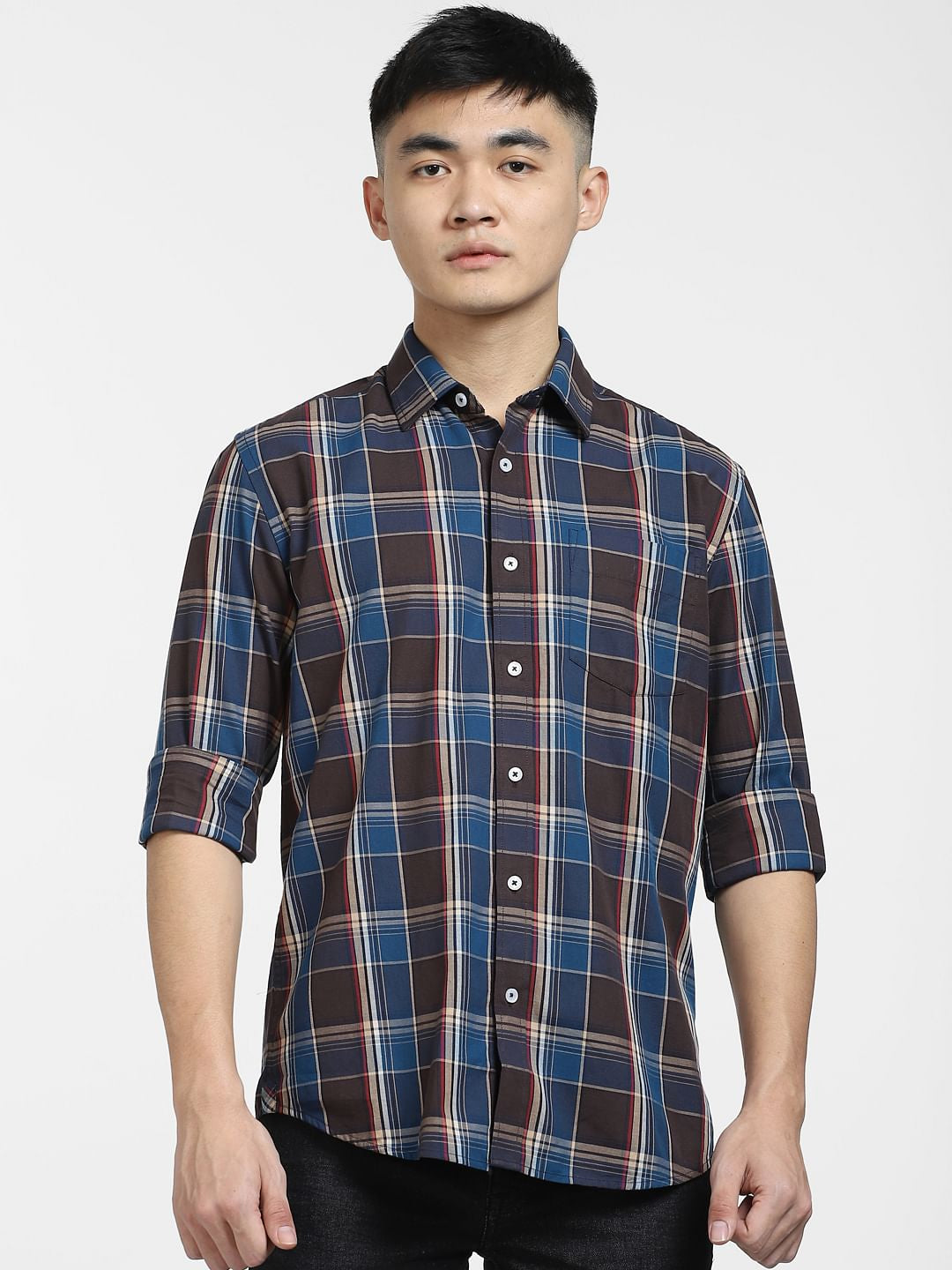 Blue Check Print Full Sleeves Shirt