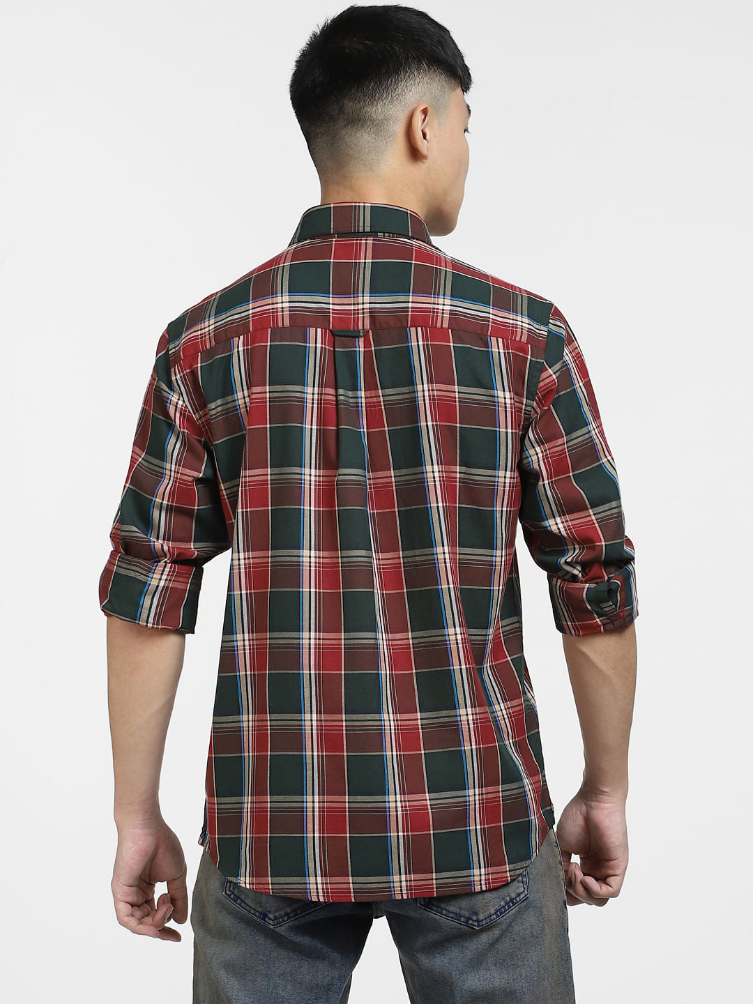 Dark Red Check Print Full Sleeves Shirt