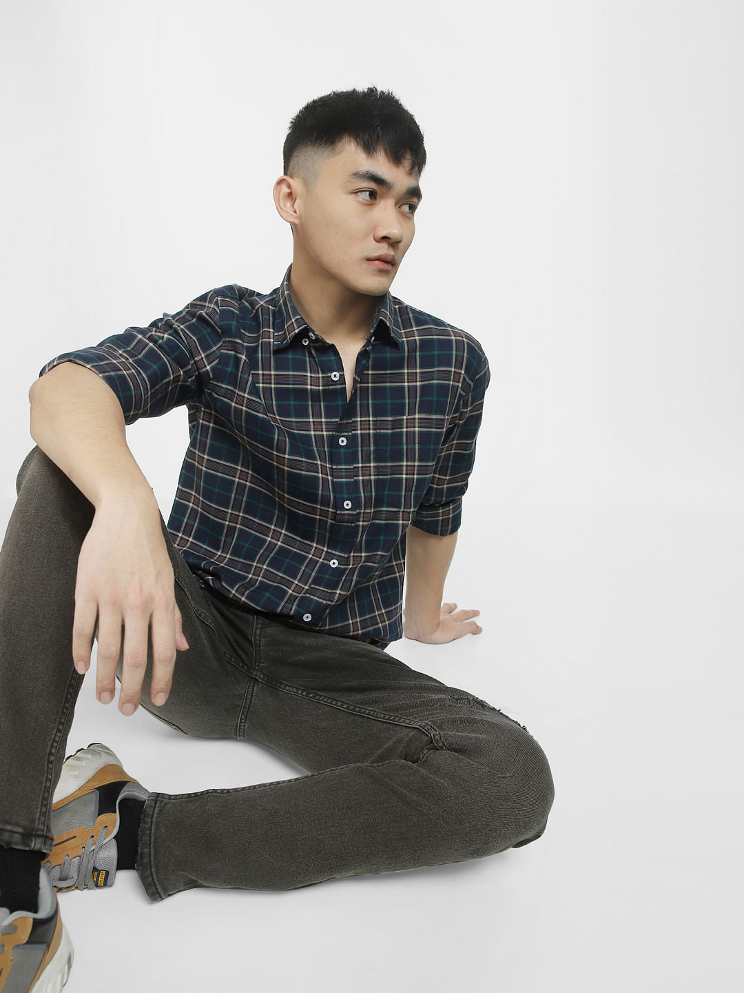 Dark Green Check Print Full Sleeves Shirt - S