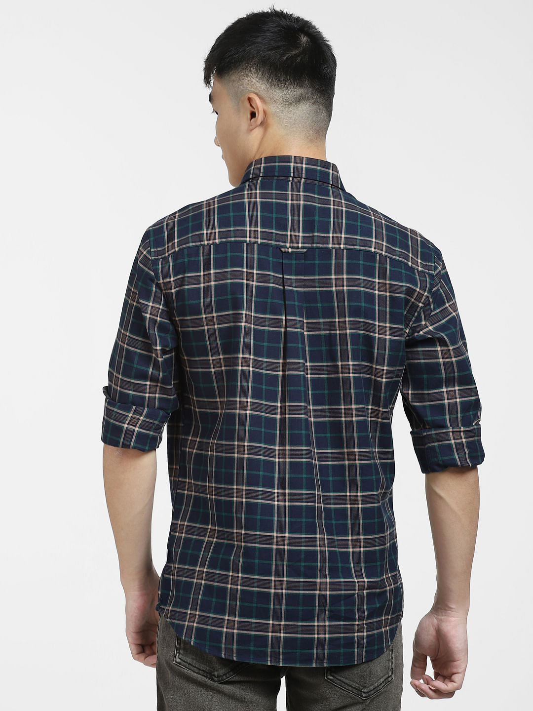 Dark Green Check Print Full Sleeves Shirt