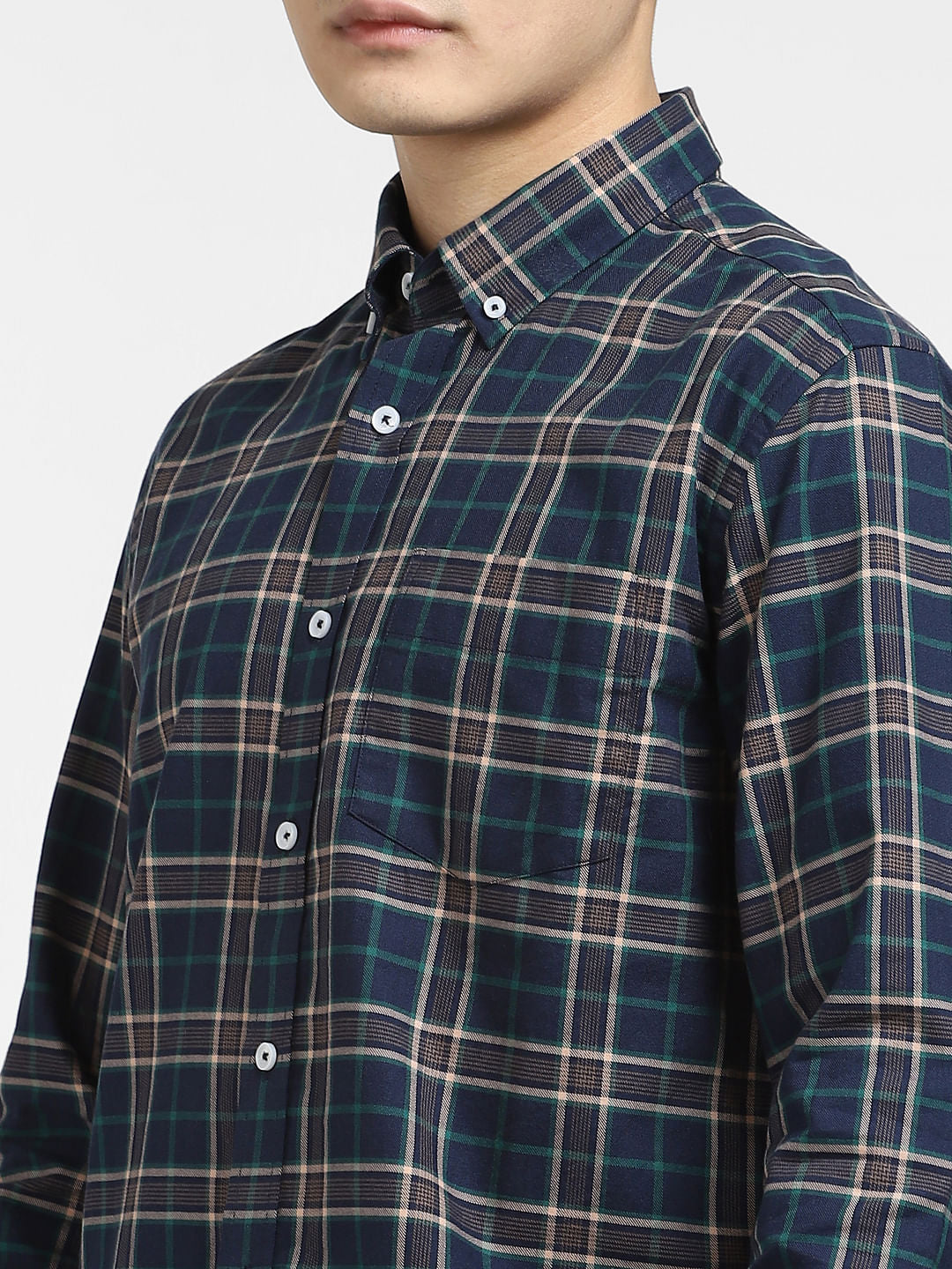 Dark Green Check Print Full Sleeves Shirt