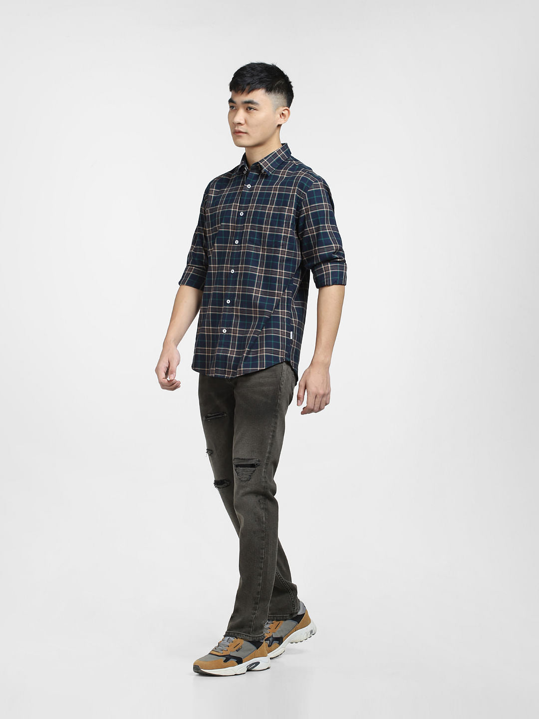 Dark Green Check Print Full Sleeves Shirt