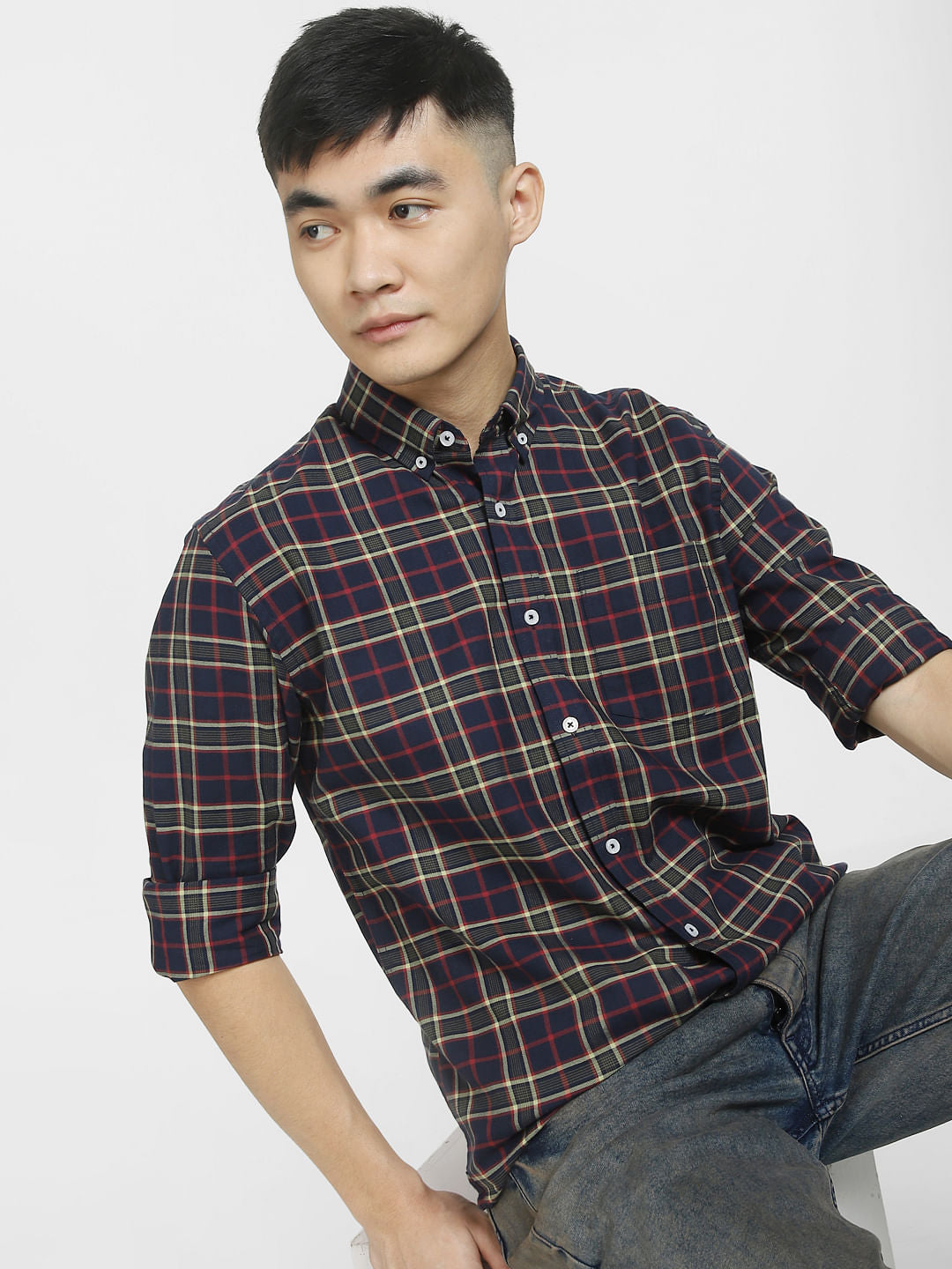 Blue & Red Check Full Sleeves Shirt - S