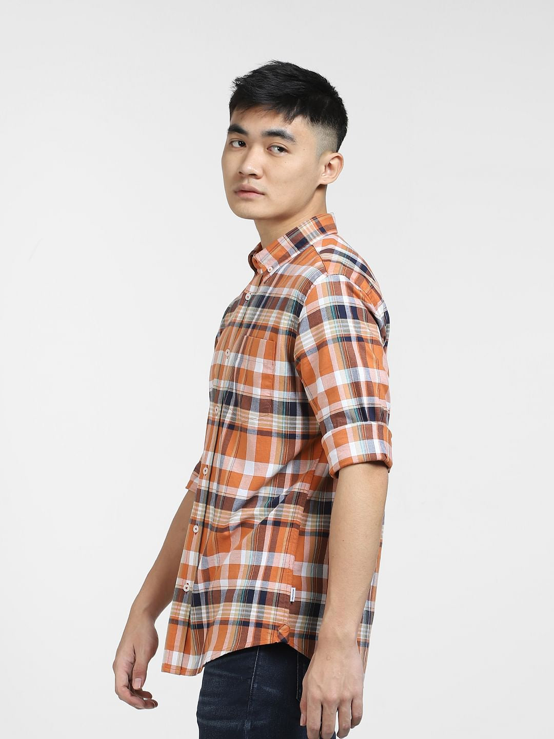 Orange Check Full Sleeves Shirt