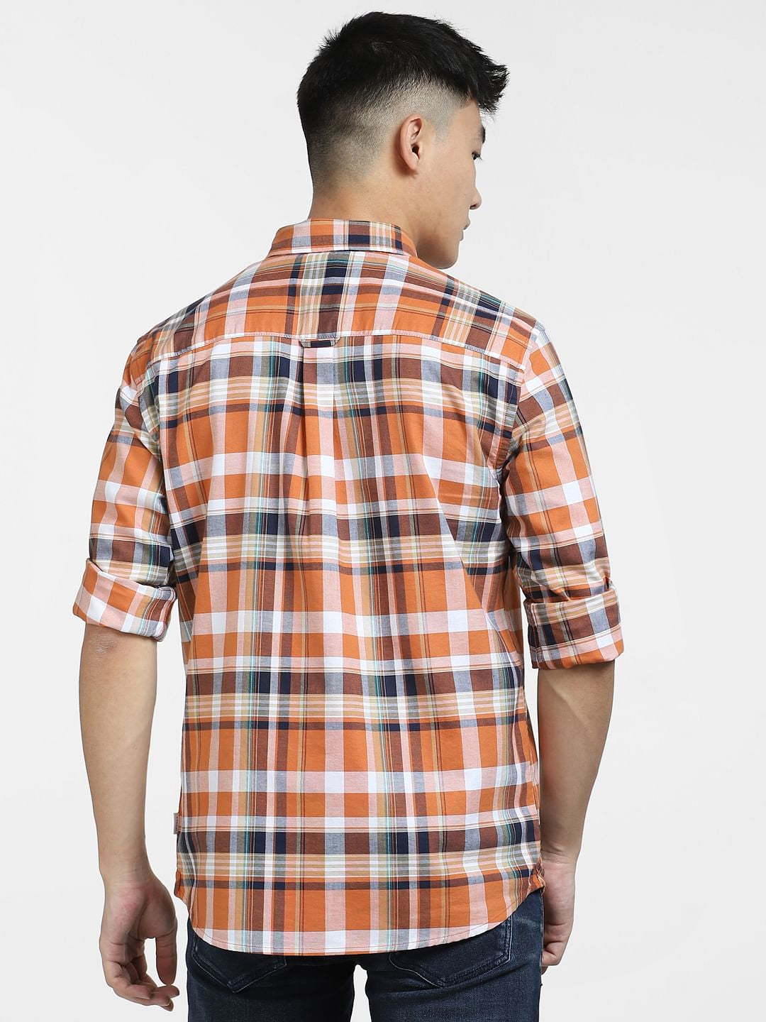 Orange Check Full Sleeves Shirt