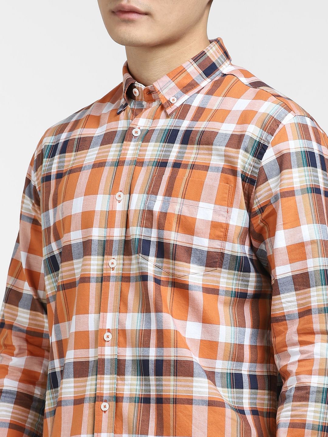 Orange Check Full Sleeves Shirt