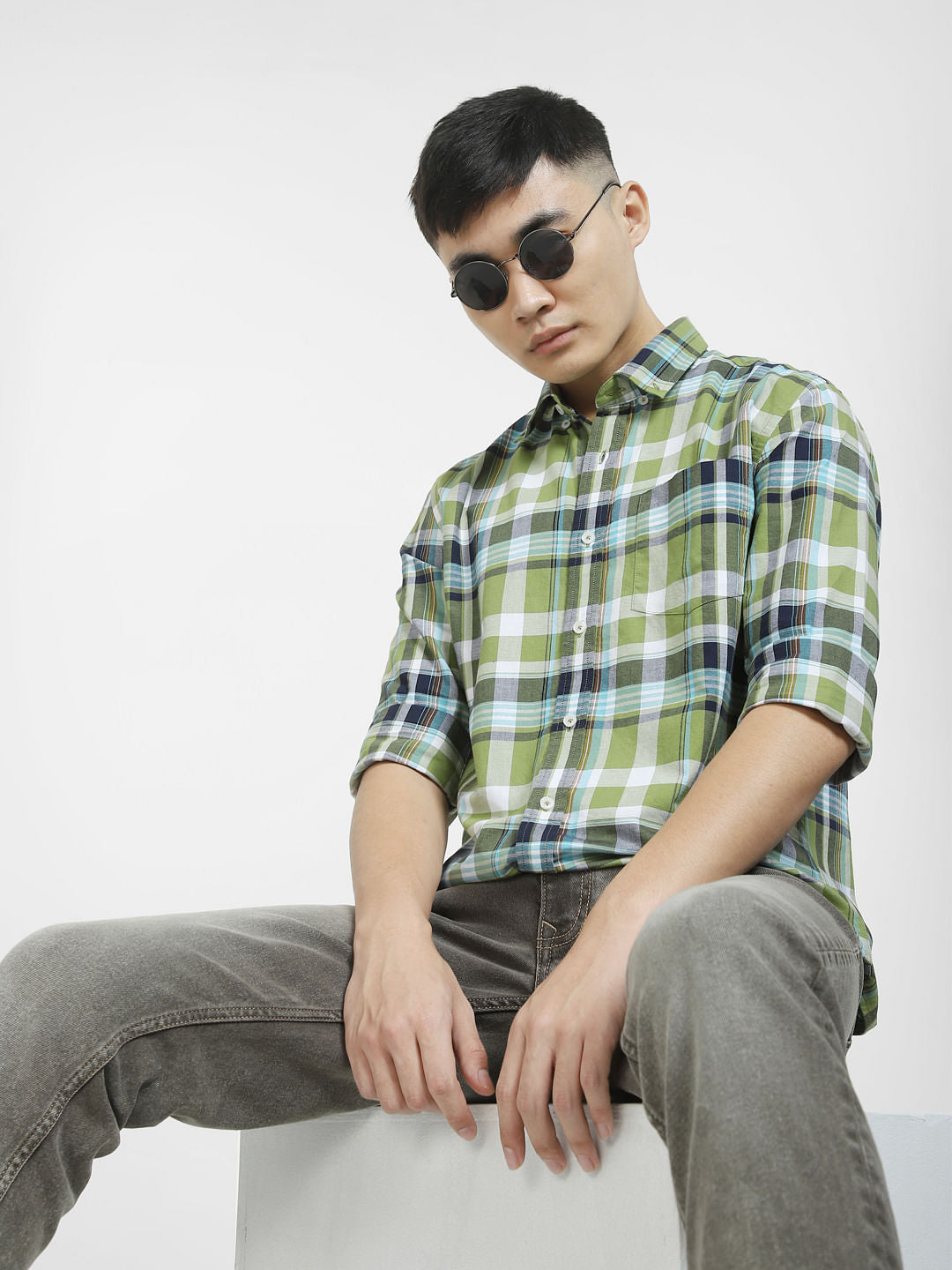 Green Check Full Sleeves Shirt - S