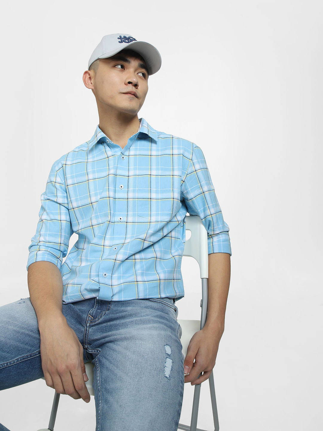 Light Blue Check Full Sleeves Shirt - S