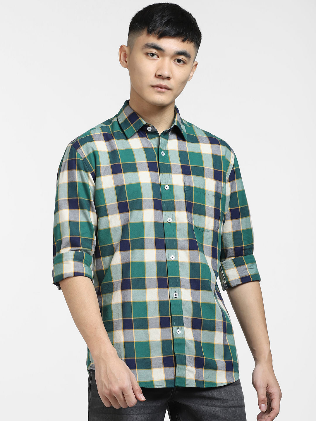 Green Check Print Full Sleeves Shirt