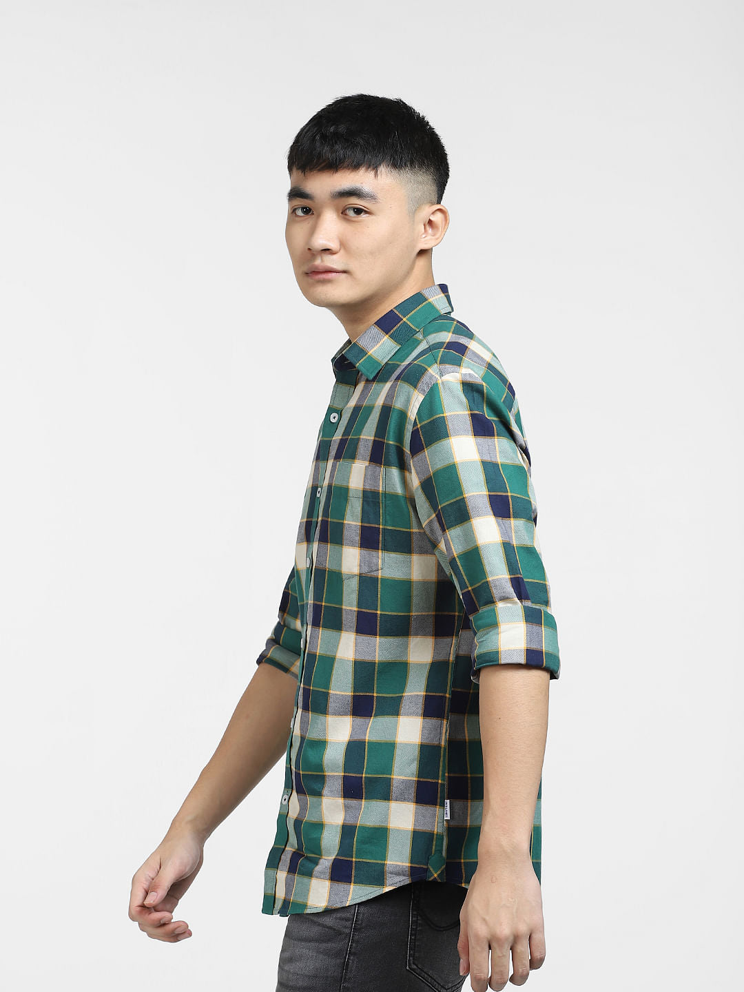 Green Check Print Full Sleeves Shirt