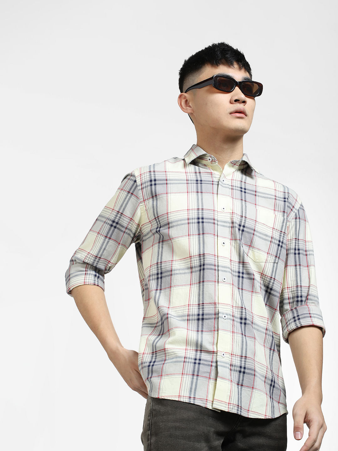 Light Yellow Check Full Sleeves Shirt
