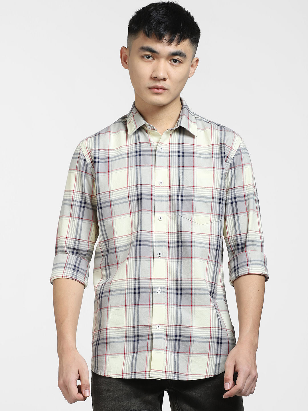 Light Yellow Check Full Sleeves Shirt