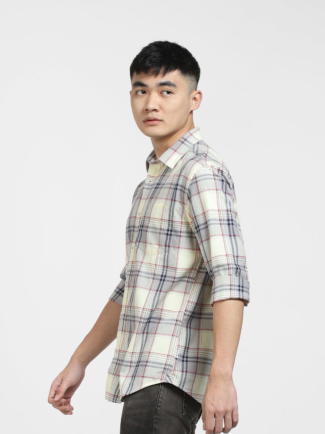 Light Yellow Check Full Sleeves Shirt