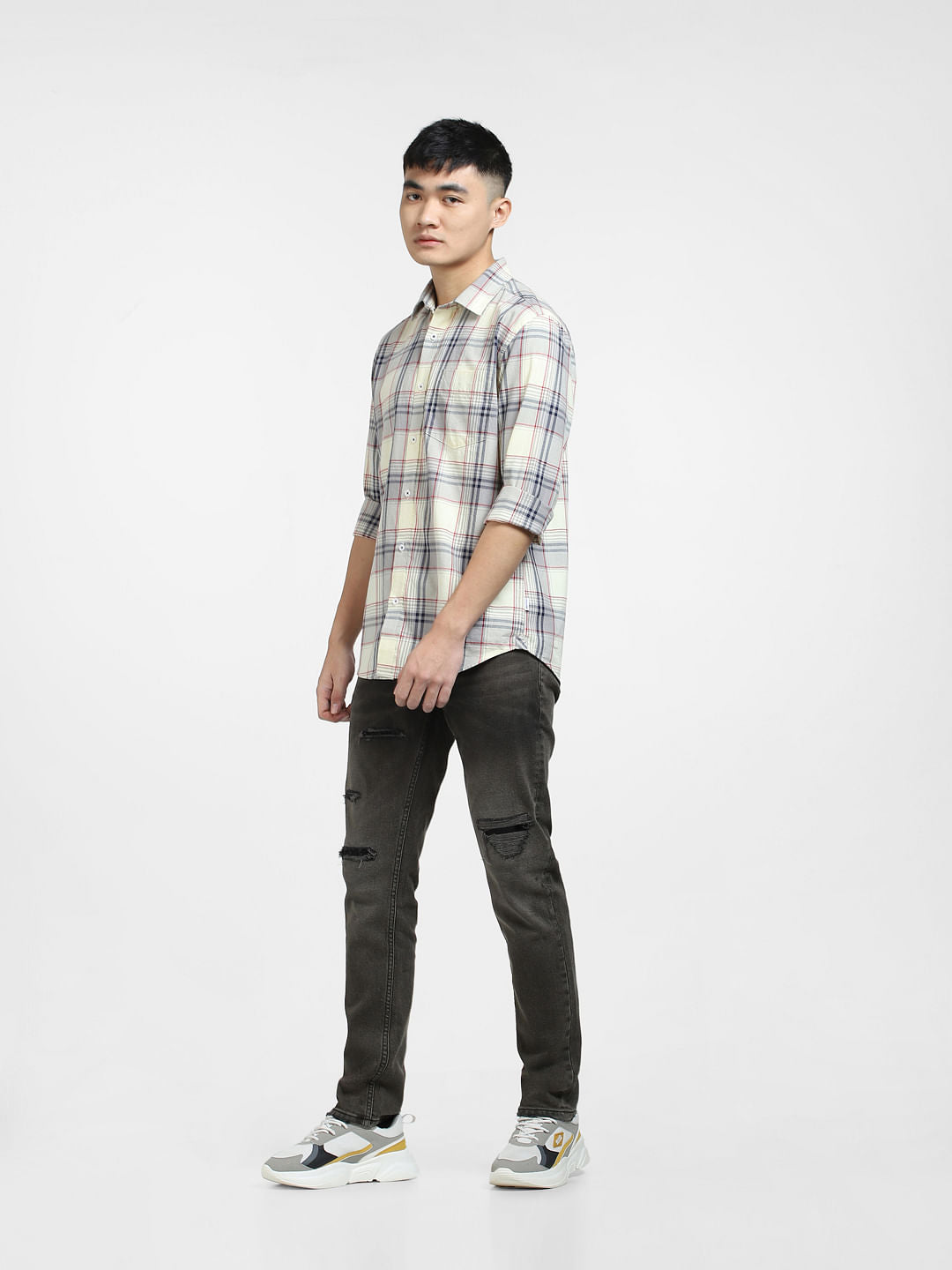 Light Yellow Check Full Sleeves Shirt