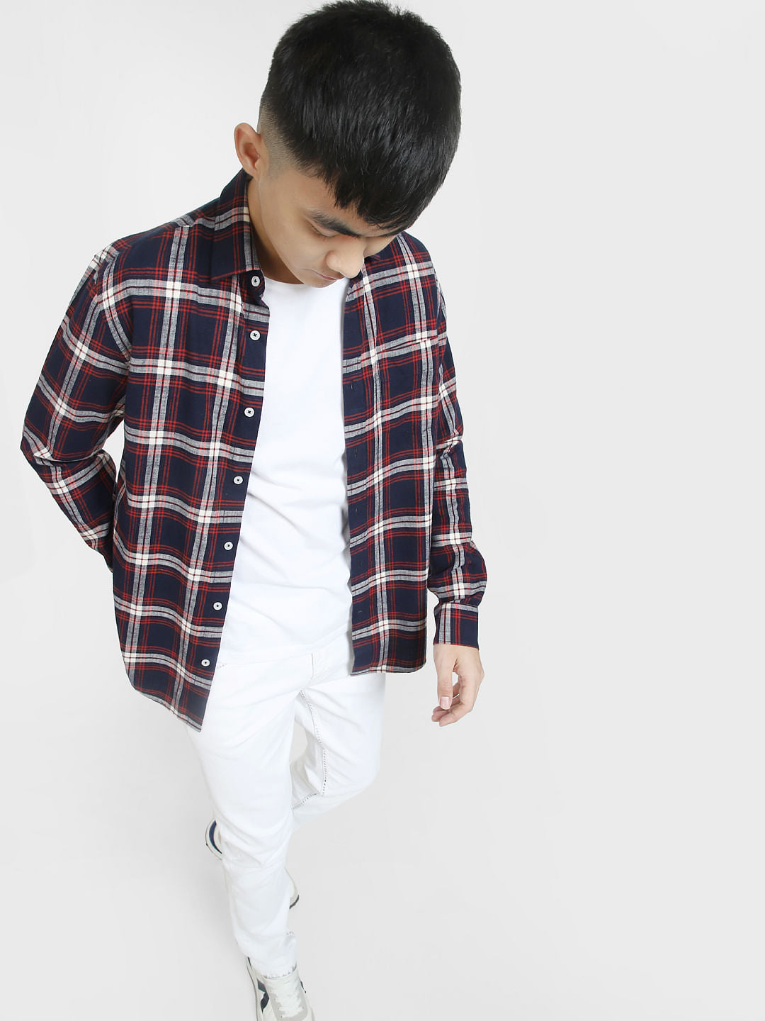 Dark Blue Check Full Sleeves Shirt - S