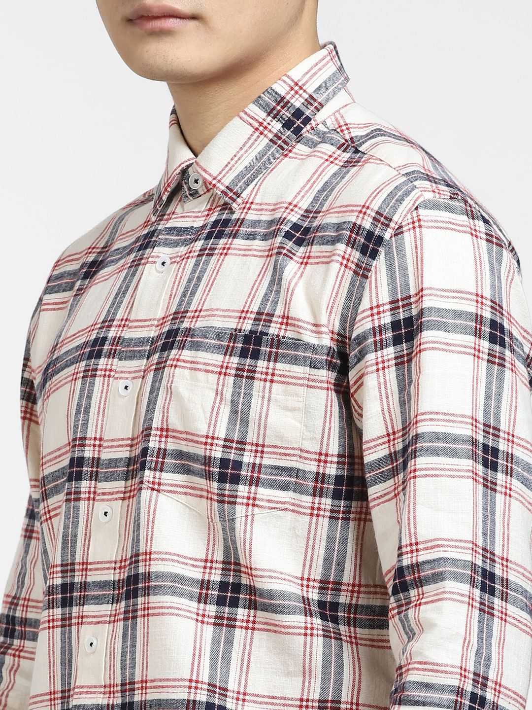 Beige Check Print Full Sleeves Shirt