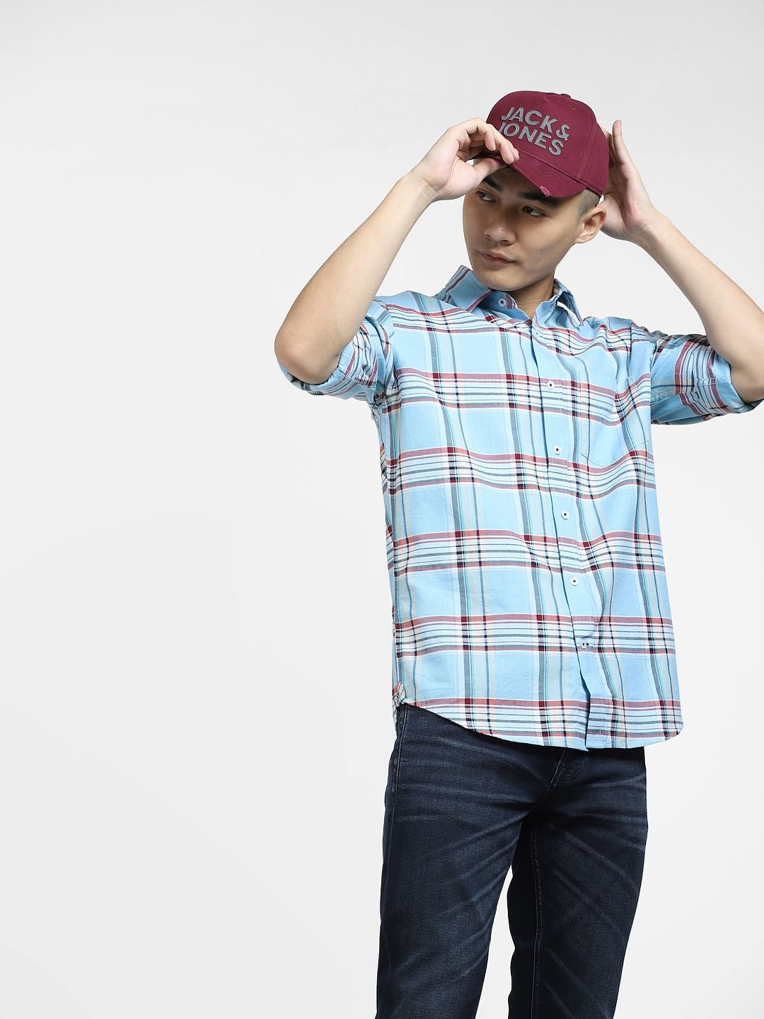 Blue Check Print Full Sleeves Shirt - S
