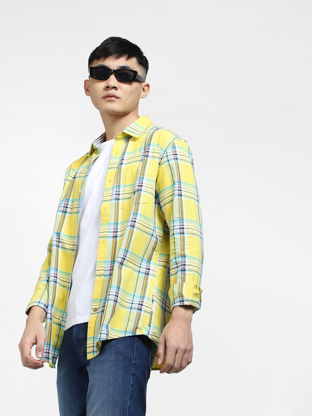 Bright Yellow Check Full Sleeves Shirt - S