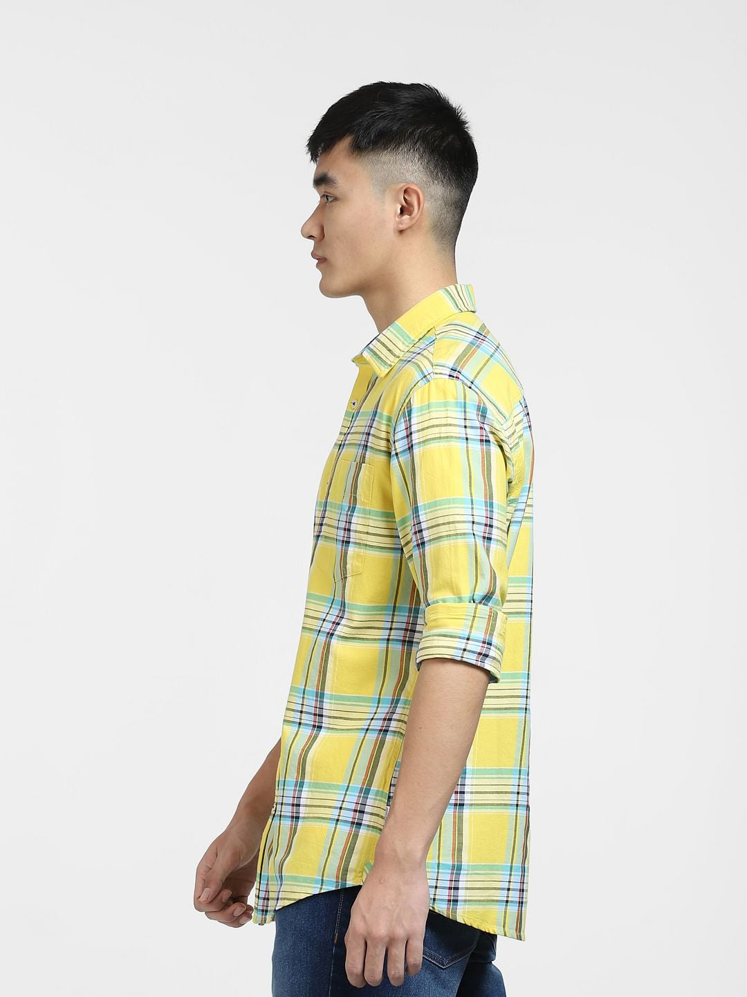 Bright Yellow Check Full Sleeves Shirt
