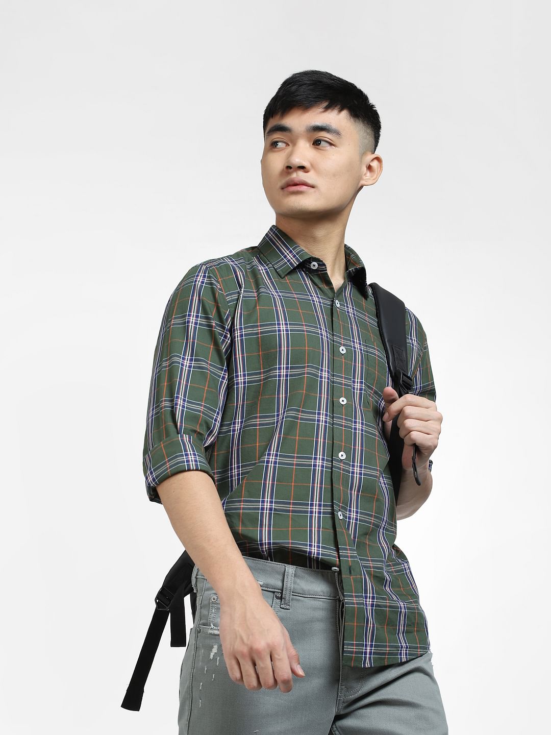 Green Check Full Sleeves Shirt - S