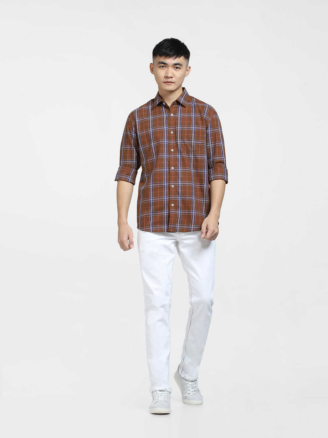 Brown Check Full Sleeves Shirt