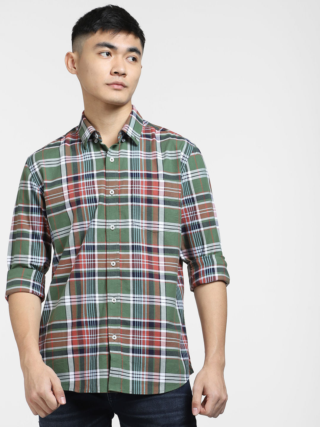 Green Check Print Full Sleeves Shirt