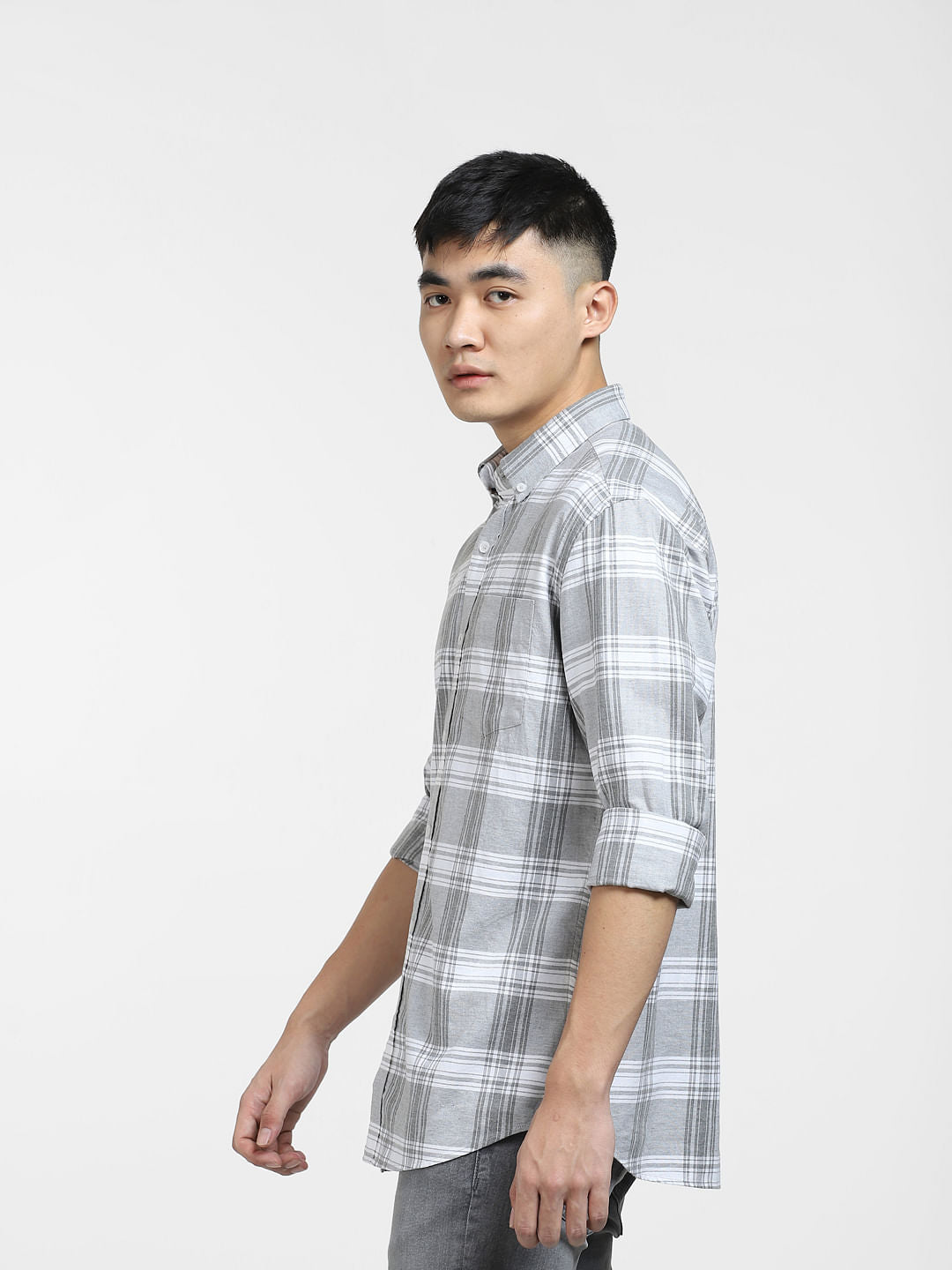 Grey Check Print Full Sleeves Shirt