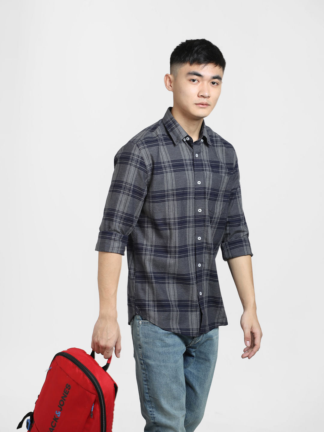 Blue & Grey Check Full Sleeves Shirt - S